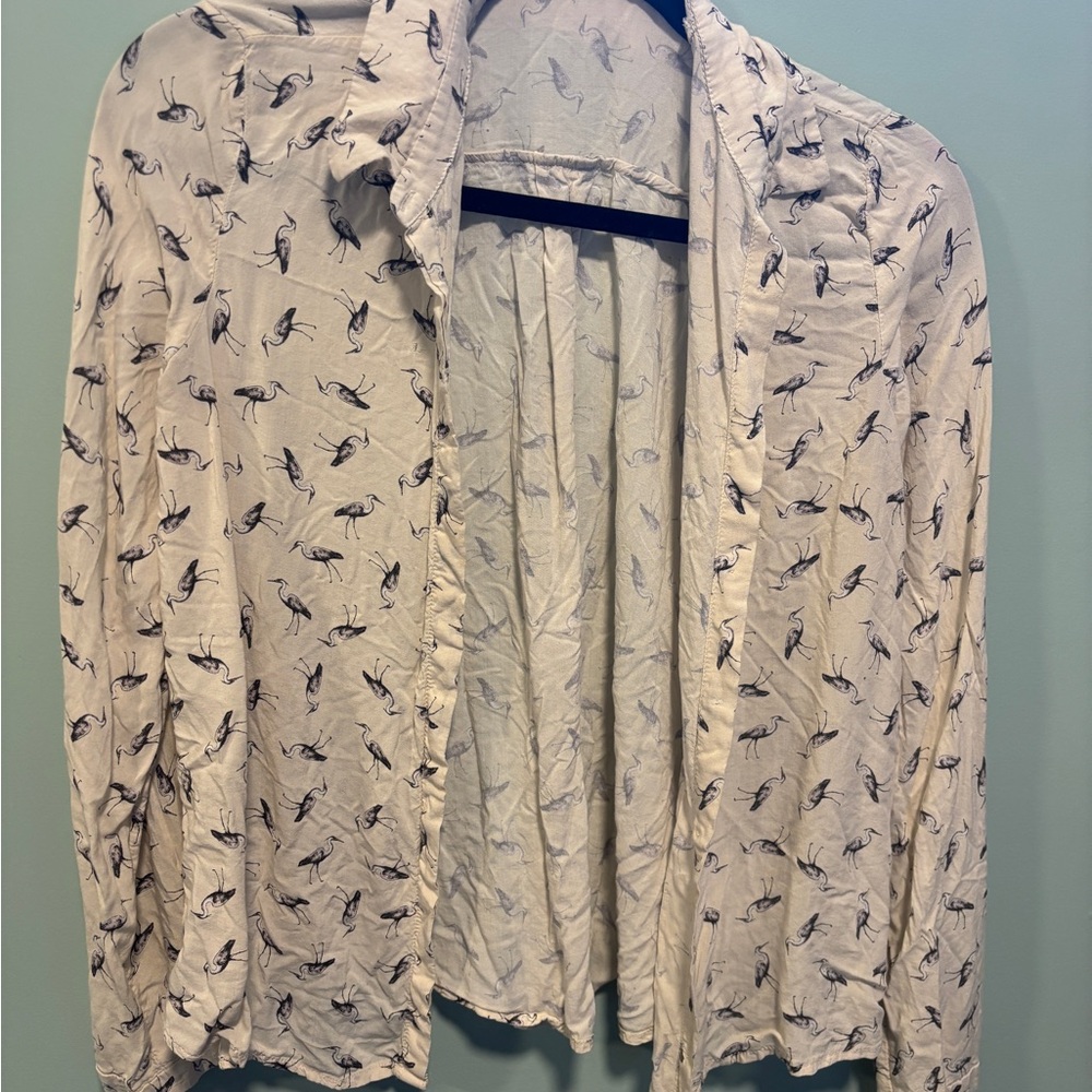 Women’s Heron Bird Print Button-up Longsleeve